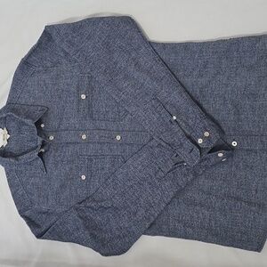 NN-07 Blue Button-Up  Chevron Pattern Shirt M